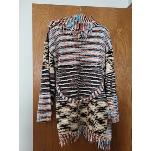 POL Women's Boho Desert Multicolor Belted Sunset Striped Cardigan EUC Large - Picture 7 of 7
